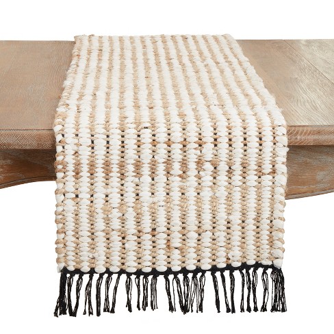 Saro Lifestyle Chunky Chindi Fringed Table Runner, Beige, 16"x72" - image 1 of 3