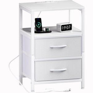Simple Trending Nightstand with Charging Station, Bed Side Table with Adjustable Fabric Drawer - 1 of 4