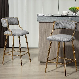 Kumasinova 26'' Counter Height Bar Stools Set of 2, Corduroy Kitchen Island Counter Stool with Back, Versatile Dining Chair with Footrest - 1 of 4