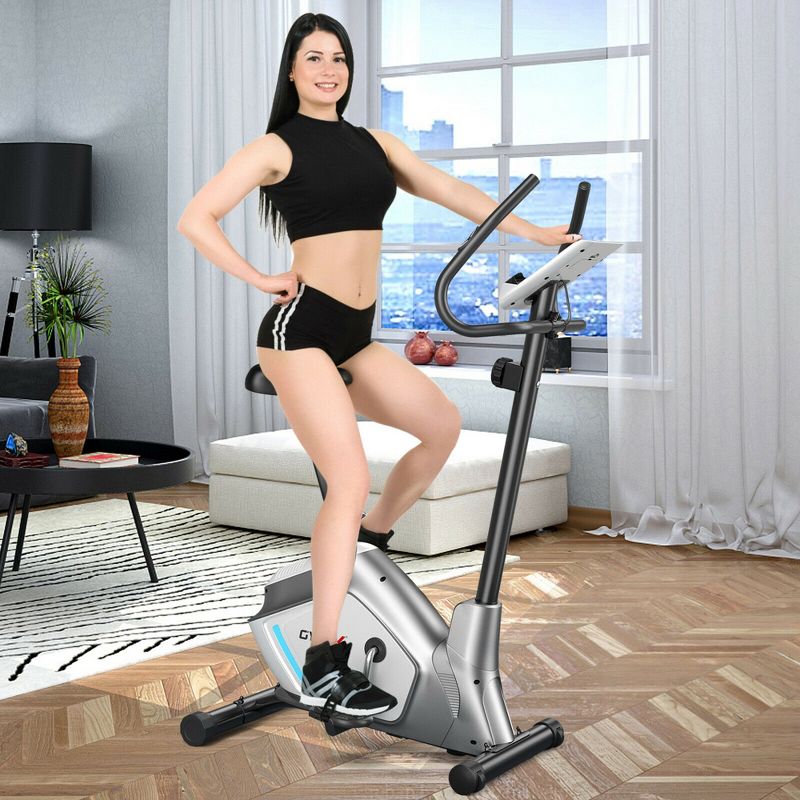 Costway Magnetic Exercise Bike Upright Cycling Bike w/ LCD Monitor & Pulse Sensor, 3 of 11