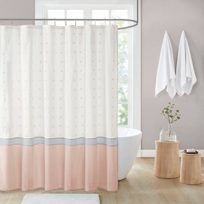 Kira Cotton Jacquard Shower Curtain Blush