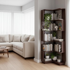 Homy Casa 6-Tier Engineered Wood Corner Bookshelf, Modern Space-Saving Display Storage Rack for Living Room, Bedroom & Office - 1 of 4