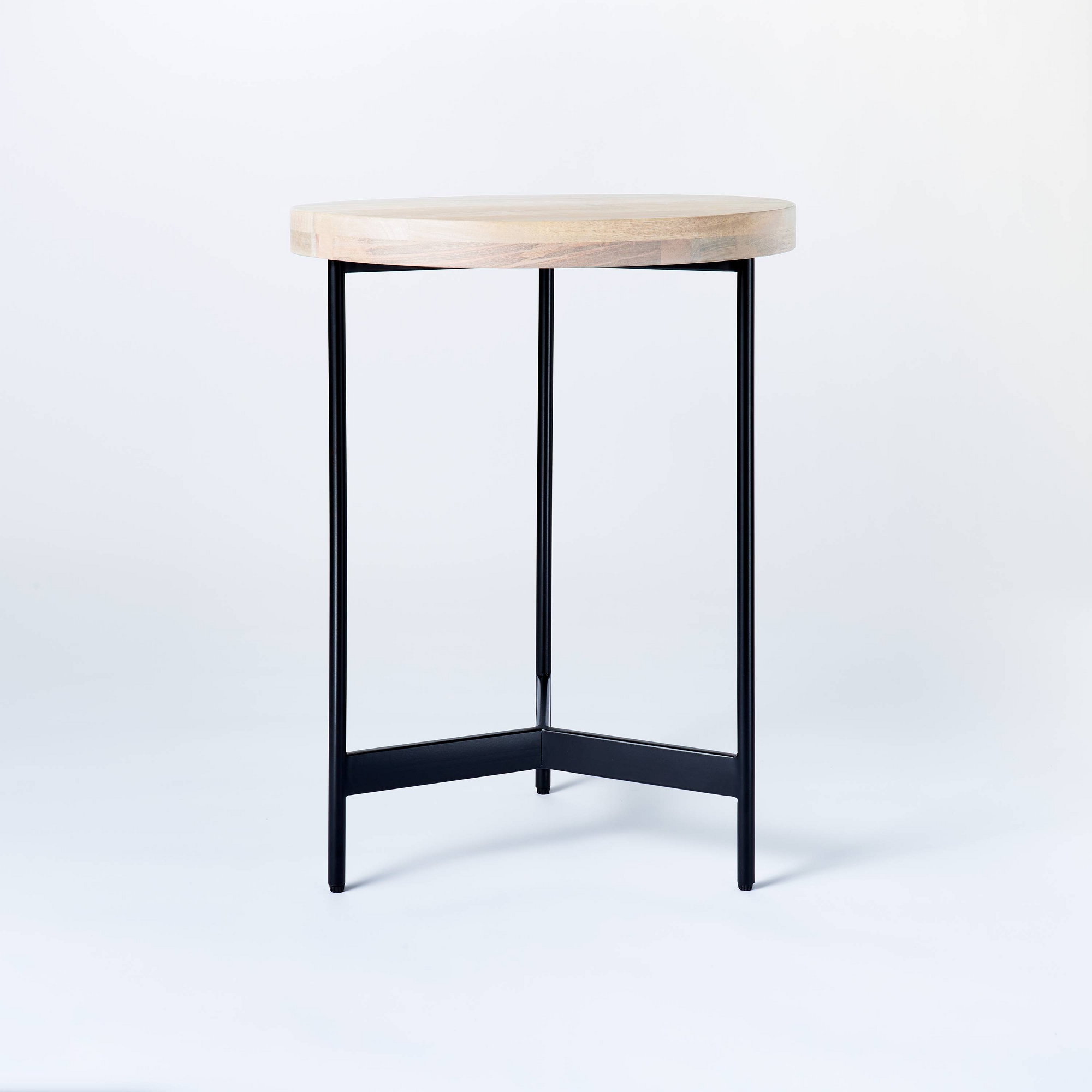 Villa Park Round Wooden Side Table with Black Metal Frame Brown Threshold™ designed with Studio McGee Fully Assembled
