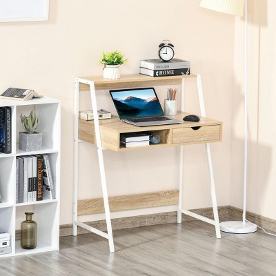 INFURNIC Desks Home Office Computer Desk with Storage Drawer Display Shelf and Space Saving Design, Brown, 31.5"*19.75"*39.25"