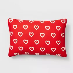 Valentine's Day Stitched Hearts Lumbar Throw Pillow Red - Spritz™
