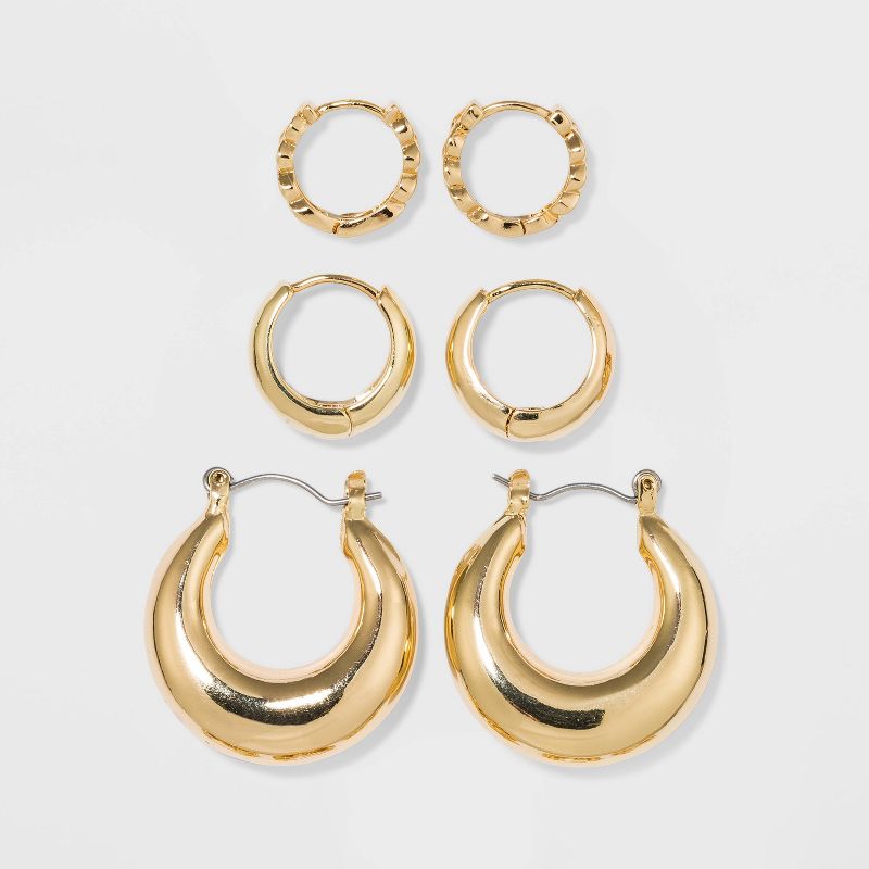 Trio Hoop Earring Set 3pc - Wild Fable&#8482;  Gold, 1 of 3