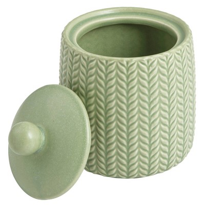 Sage Green Ceramic Embossed Cotton Ball Jar with Lid