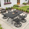 5-Piece Outdoor Dining Set, Cast Aluminum Rectangle Table with Swivel Chairs, Brown Cushions, Umbrella Hole - 3 of 4