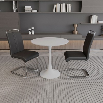 NicBex Round Dining Table for 2 Modern Kitchen Table Chairs Set with Pedestal Base and 2 PU Chairs for Dining Rooms