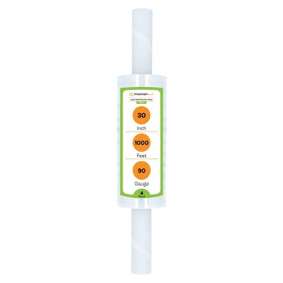 PSBM 30" x 1000' 4 Rolls 90 Gauge Cast Extended Core Pallet Cling Stretch Wrap, Clear