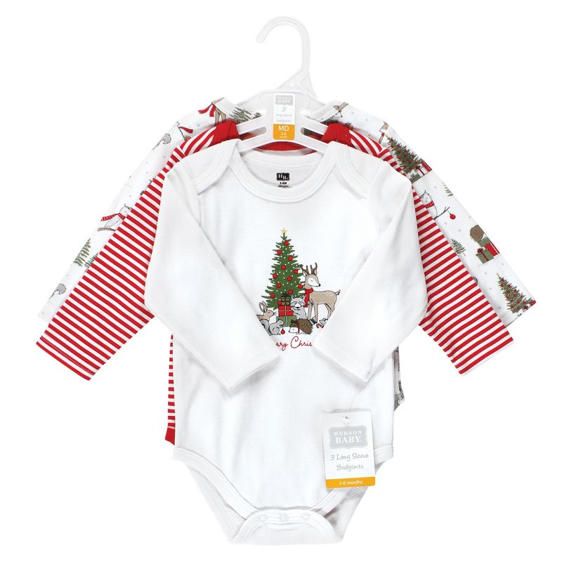 Hudson Baby Unisex Baby Cotton Long-Sleeve Bodysuits, Christmas Forest 3-Pack, 2 of 6