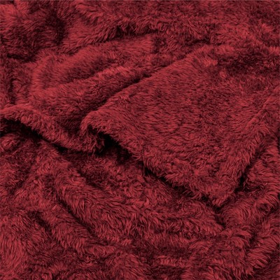 Wine Red Plush Sherpa Fleece Throw Blanket, 50" x 60"