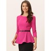 INSPIRE CHIC Women's 3/4 Sleeve Belted Elegant Business Work Peplum Top - 4 of 4