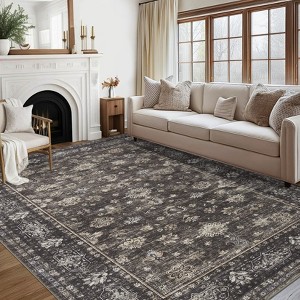 Washable Rug Boho Abstract Hallway Runners Vintage Distressed Floral Soft Low Pile Floor Carpet for Living Room - 1 of 4