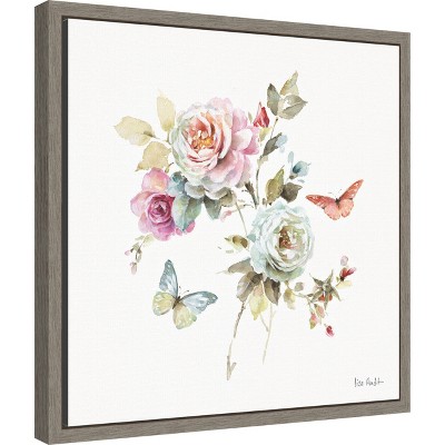 Lisa Audit Floral Butterfly Canvas Print in Gray Frame 16x16