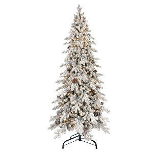 SEVOBAL Artificial Trees Flocked Christmas Tree with Pine Cones Snowy Effect for Living Room Decor, Green, 37"*40"*72" - 1 of 4