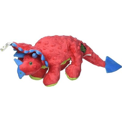 goDog Dinos Frills Squeaky Plush Dog Toy, Chew Guard Technology - Red, Large