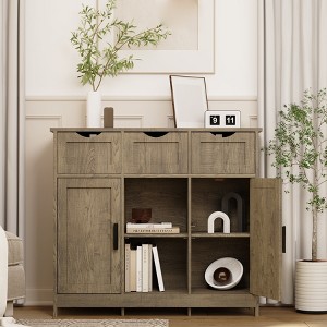 35" Sideboard Buffet Cabinet, Wooden Coffee Bar Cabinet with 3 Drawers, Accent Entryway Console Table, Floor Cupboard Cabinet for Kitchen - 1 of 4
