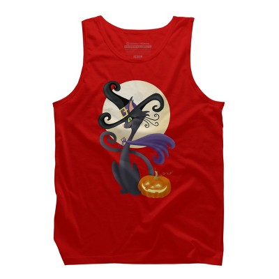 Men's Design By Humans Bewitching Black Halloween Kitty Cat By LittleBunnySunshine Tank Top