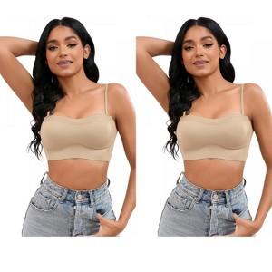 INSPIRE CHIC 2 Pcs Women's Push Up U Back Adjustable Straps Full Cup Wirefree Tube Convertible Bras - 1 of 4