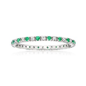 Ross-Simons 0.20 ct. t.w. Emerald and .15 ct. t.w. Diamond Eternity Band Ring in 14kt White Gold - 1 of 4