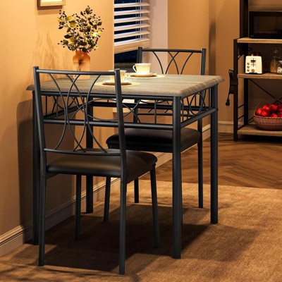 Dining Table Set for 2, Square Space-Saving,3 Piece Kitchen Table with 2 Chairs