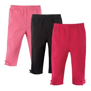 Hudson Baby Infant and Toddler Girl Cotton Leggings 3pk, Pink Black - 1 of 2