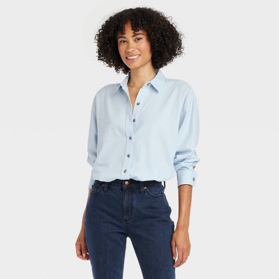 womens pale blue blouse