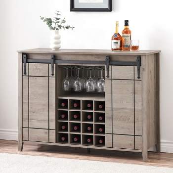 Whizmax Coffee Bar Cabinet with Storage, Wine Bar Cabinet with Sliding Barn Door, Sideboard Cabinet with 16 Bottle Wine Rack for Dining, Living Room