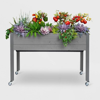 47" Gray Self-Watering Elevated Cedar Planter with Casters