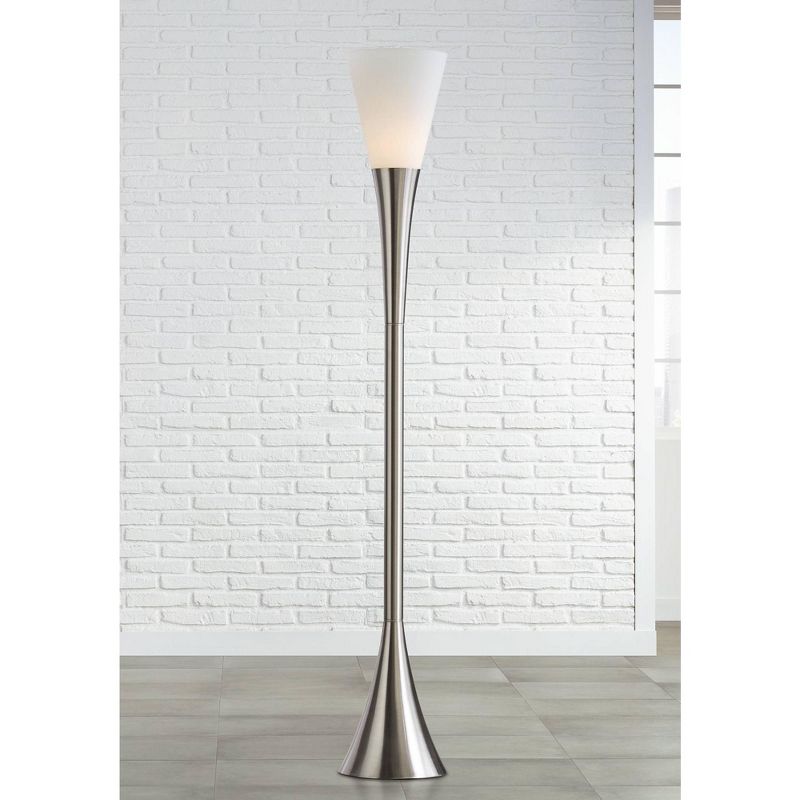 Possini Euro Design Piazza Modern Torchiere Floor Lamp 72 1/2" Tall Brushed Nickel Metal Frosted White Glass Shade for Living Room Bedroom Office Home, 3 of 11