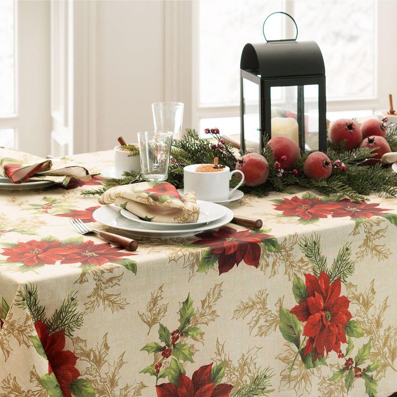 Festive Poinsettia Holiday Fabric Napkins - Set of 4 - 17" x 17" - Multi - Elrene Home Fashions, 2 of 5