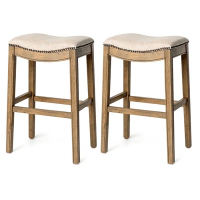 Maven Lane Adrien Upholstered Backless Saddle Kitchen Stool, Set of 2