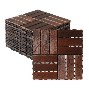 VINGLI Interlocking Deck Tiles, Anti-Slip Wood Tiles, Outdoor Flooring for Patio, Poolside, 27 Pcs 11.8”x11.8", Walnut - 1 of 4