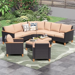 VisioGear 9-Piece Patio Sofa Set with Ergonomic Backrest, Outdoor Furniture with Two Single Sofa, Beige, 30"*23.8"*30.7" - 1 of 4