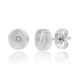 Metallo Stainless Steel, 7mm Round Single CZ Studs - Silver - 1 of 2