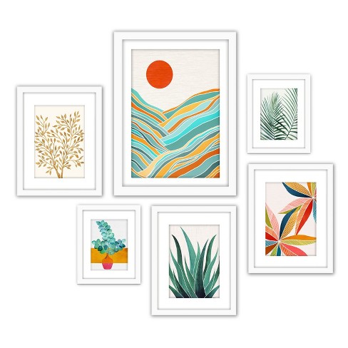 (set Of 6) Framed Prints With Mat Gallery Wall Art Set 4 By Modern ...