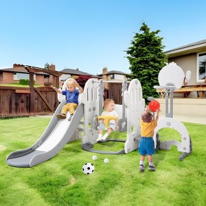 COZONY 7-in-1 Toddler Slide & Swing Set, Cactus Playground with Adjustable Swing, Climber & Basketball Hoop, Ages 1-3 - 1 of 4