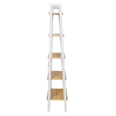 Adjustable White Wood and Metal A-Frame Ladder Shelf