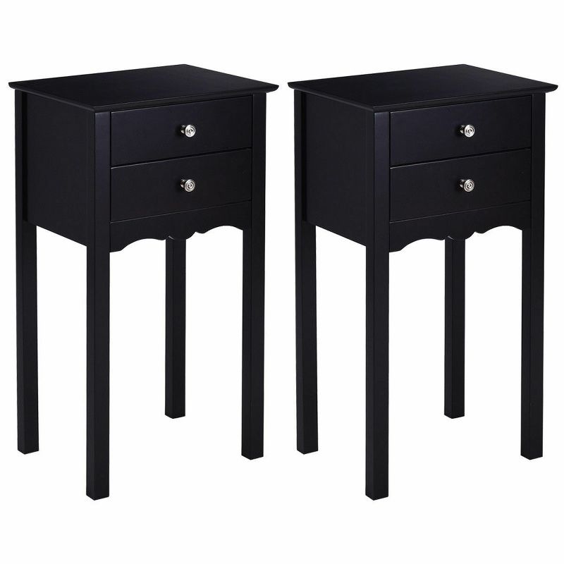 Costway 2 PCS Side Table End Accent Table Night Stand W/ 2 Drawers Black, 1 of 10