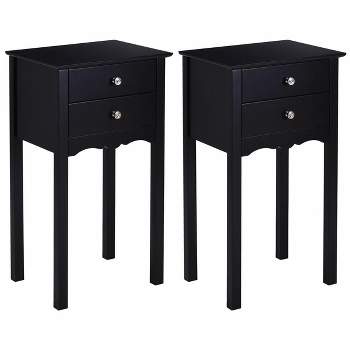 Costway 2 PCS Side Table End Accent Table Night Stand W/ 2 Drawers Black