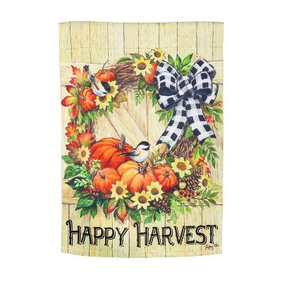 Evergreen Harvest Wreath Garden Suede Flag