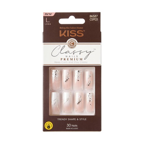 Kiss Products Classy Premium Long Square Glue-on Fake Nails - Stunning ...