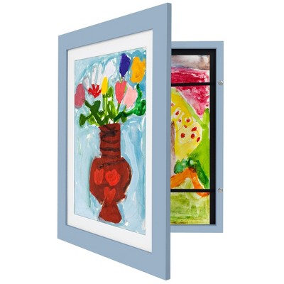 Americanflat Kids Art Frame 10x12.5 inches with 8.5x11 inches Mat - Composite Wood And Glass - Holds 100 Artworks