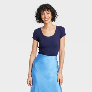 Women's Slim Fit Short Sleeve Ribbed Scoop Neck T-Shirt - A New Day™ - 1 of 4
