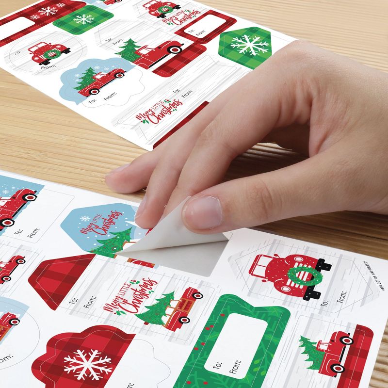 Big Dot of Happiness Merry Little Christmas Tree - Red Truck and Car Christmas Party Gift Tag Labels - To and From Stickers - 12 Sheets - 120 Stickers, 6 of 10