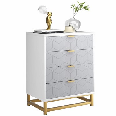 Dresser for Bedroom, 4 Drawer Dresser with Metal Legs, Wood Dresser Chest Organizer with Wide Storage