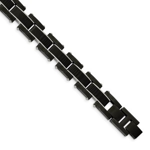 Black Bow Jewelry 15mm Black Plated Stainless Steel & Carbon Fiber Link Bracelet, 8.5 In - 1 of 4