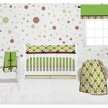 Bacati - Mod Dots Stripes Green Yellow Beige Brown 6 pc Crib Bedding Set with Long Rail Guard Cover