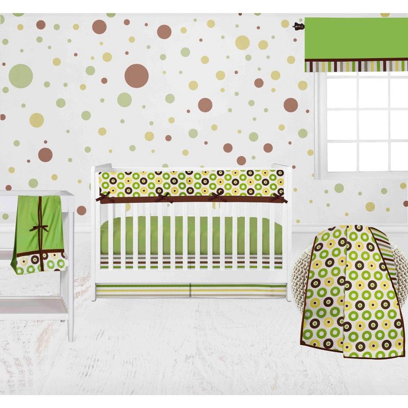 Bacati - Mod Dots Stripes Green Yellow Beige Brown 6 pc Crib Bedding Set with Long Rail Guard Cover, 1 of 12